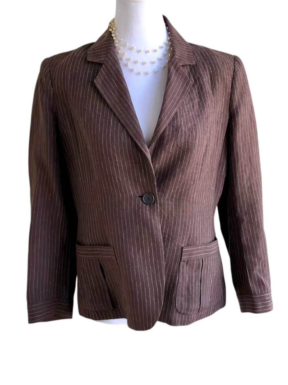 Magaschoni Blazer Linen Brown Pinstripes (8)